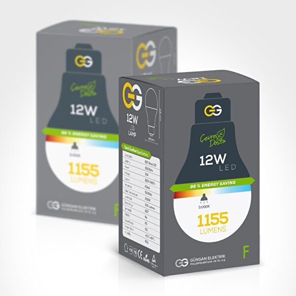 Günsan 3'lü LED Ampul 12W Sarı Işık E27 3000K 1155 Lümen 3 Adet