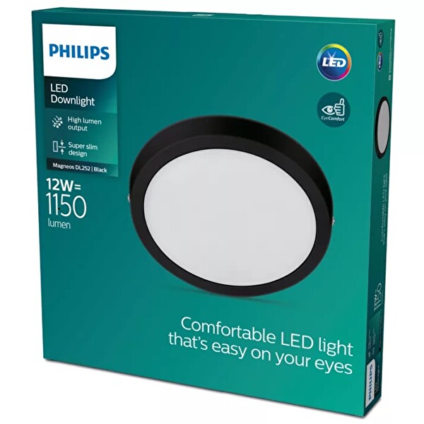 Philips Magneos DL252 12W 2700K Günışığı LED Gömme Spot Yuvarlak Siyah Kasa Sıvaüstü Armatür