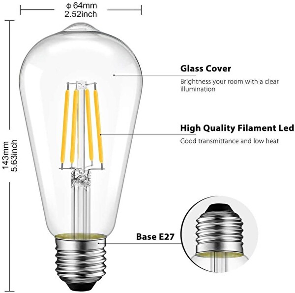 Rutter RT-11201 6W Armut Rustik Led 6500K Flamentli Vintange Beyaz Ampul 5 Adet