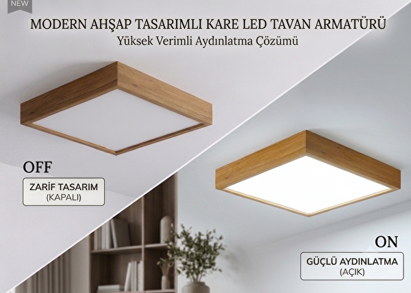 Öndermob Dekoratif Enerji Tasarruflu Tavan Paneli 6500k Beyaz Işık 60x60 CM Ahşap LED Tavan Lambası