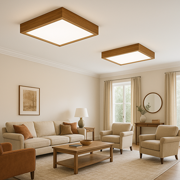 Öndermob Doğal Ahşap LED Panel Aydınlatma 60x60 CM 3200K Gün Işığı Kare Tavan Avize