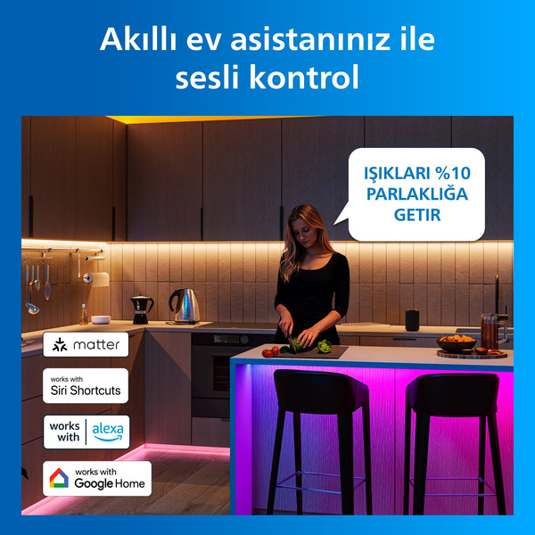Philips Smart Lighting RGBICWW 10 M Type-C-Google Home Alexa HomeKit ve Matter Uyumlu Şerit Led