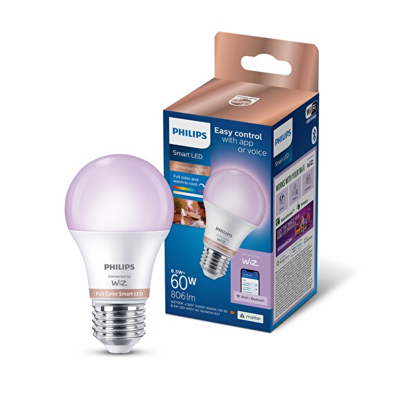 Philips Smart Lighting LED Ampul A60 E27 60W Eşdeğer RGB - Google Home - Alexa - HomeKit ve Matter Uyumlu
