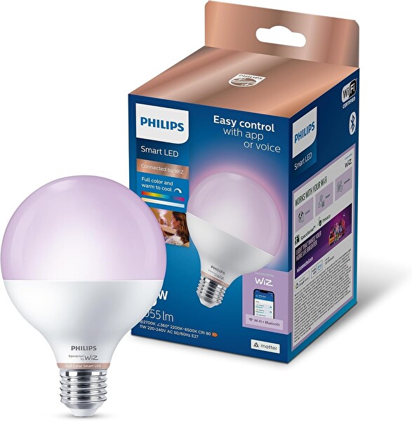 Philips Smart Lighting LED Globe Ampul G95 E27 75W Eşdeğer RGB - Google Home - Alexa - HomeKit ve Matter Uyumlu