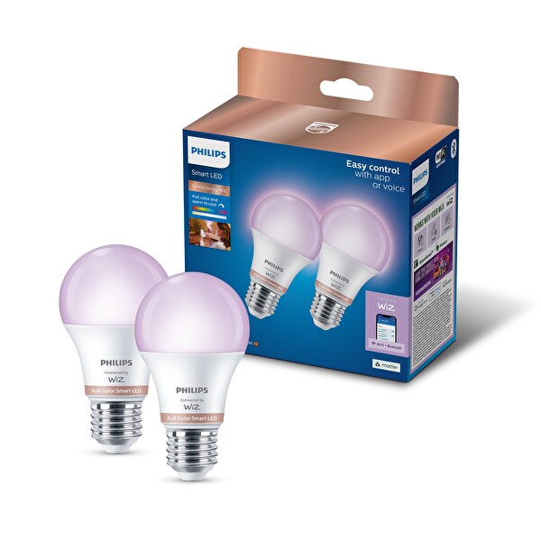 Philips Smart Lighting LED Ampul A60 E27 60W Eşdeğer RGB 2'li Paket - Google Home - Alexa - HomeKit ve Matter Uyumlu