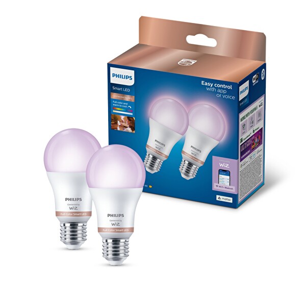 Philips Smart Lighting LED Ampul A60 E27 100W Eşdeğer RGB 2'li Paket - Google Home - Alexa - HomeKit ve Matter Uyumlu