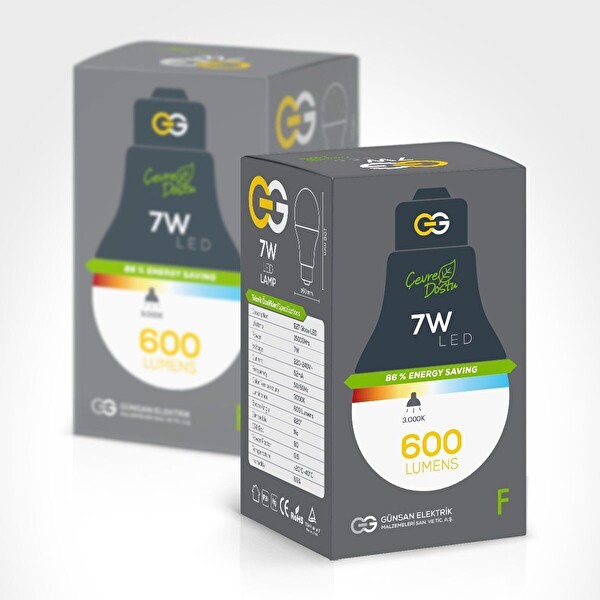 Günsan 7W E27 Sarı Işık 3000K 600 Lümen LED Ampul 3 Adet