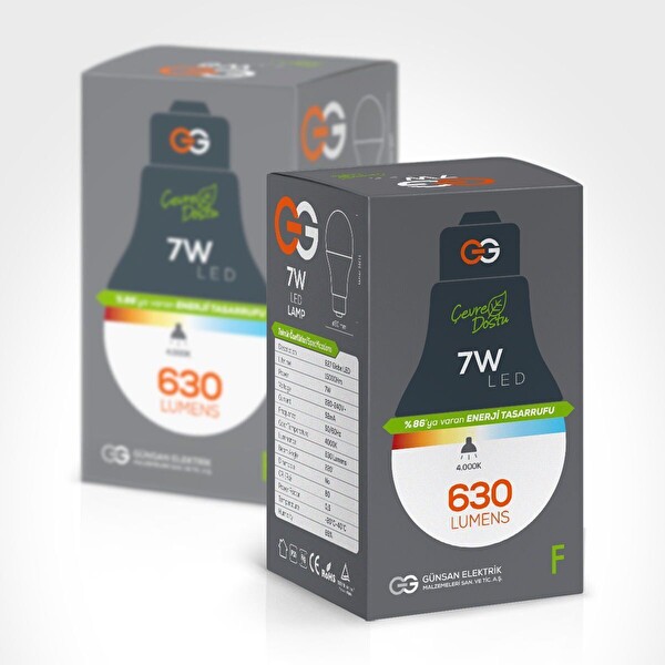 Günsan 2'li LED Ampul 7W Gün Işığı E27 4000K 630 Lümen 2 Adet