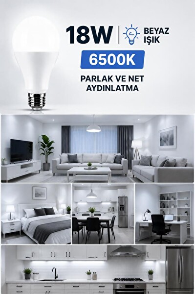 Rutter 18W E27 LED Ampul 6500K Beyaz Işık 2050 Lümen Yüksek Aydınlatma