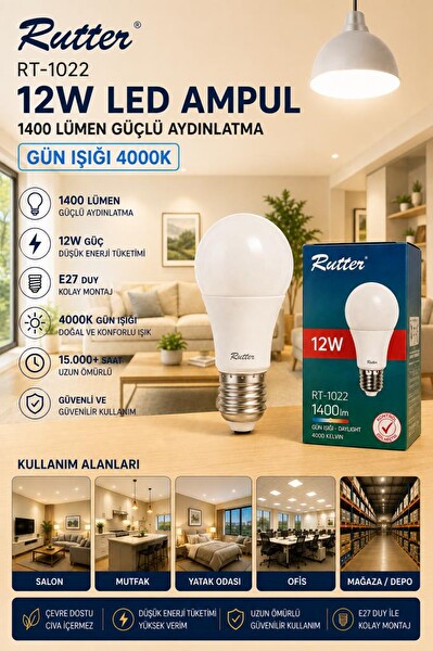 Rutter RT-1022 12W Led Ampul Günışığı 4000K E27 Led Lamba