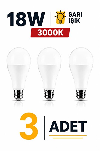 Şahnet 18W E27 LED Ampul 3000K Sarı Işık Led Lamba - 3 Adet