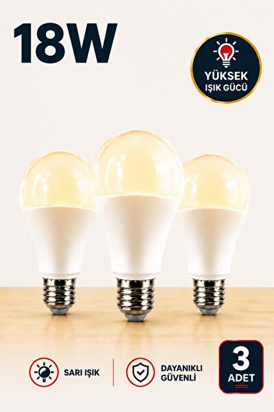 Şahnet 18W E27 LED Ampul 3000K Sarı Işık Led Lamba - 3 Adet