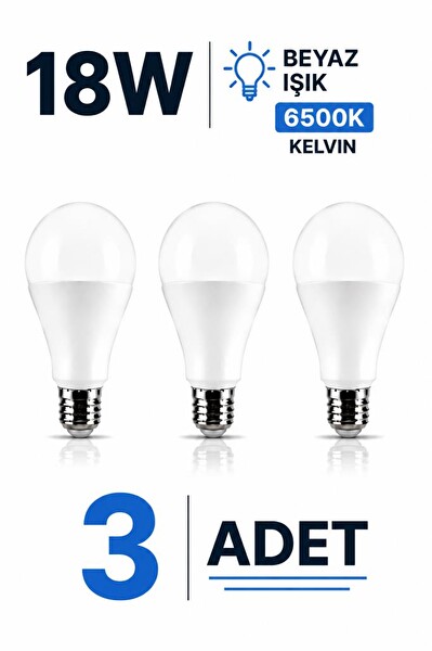 Şahnet 18W E27 LED Ampul 6500K Beyaz Işık 3 Adet