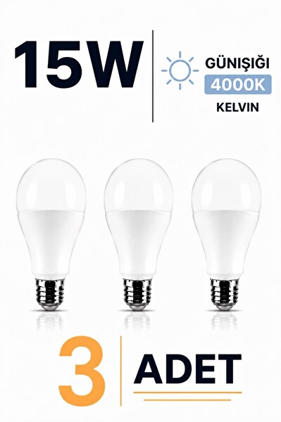 Şahnet E27 15W LED Ampul 4000K Günışığı Led Lamba 3 Adet