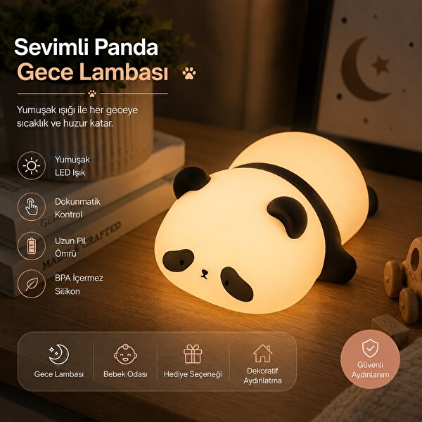 Muitomas USB-C Panda Figürlü Silikon Gece Lambası