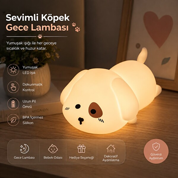 Muitomas USB-C Köpek Figürlü Silikon Gece Lambası