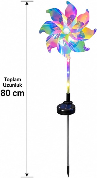 Coverzone Solar Enerjili Rüzgar Gülü 2'li Set 80 CM Işıklı Bahçe Süsü Dekoratif Rüzgar Çarkı