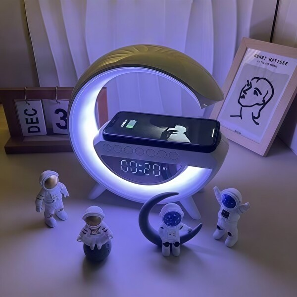 Hzl Store BT-3401 6'sı 1 Arada Kablosuz Şarjlı RGB Gece Lambası Bluetooth Hoparlör ve Alarm Saat