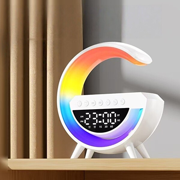 Hzl Store BT-3401 6'sı 1 Arada Kablosuz Şarjlı RGB Gece Lambası Bluetooth Hoparlör ve Alarm Saat