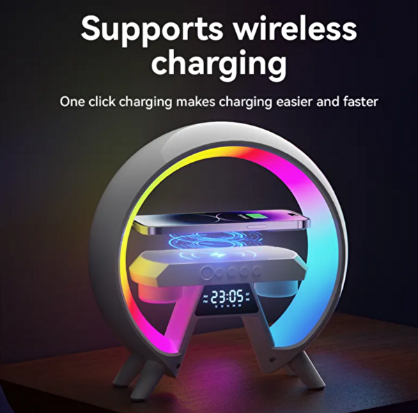 Hzl Store BT-3401 6'sı 1 Arada Kablosuz Şarjlı RGB Gece Lambası Bluetooth Hoparlör ve Alarm Saat