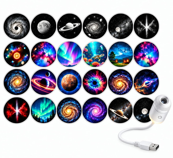 Sge Teknoloji 20 Renkli 4 Siyah Beyaz Desenli USB LED Projektör Gece Lambası 360 Derece Ayarlanabilir