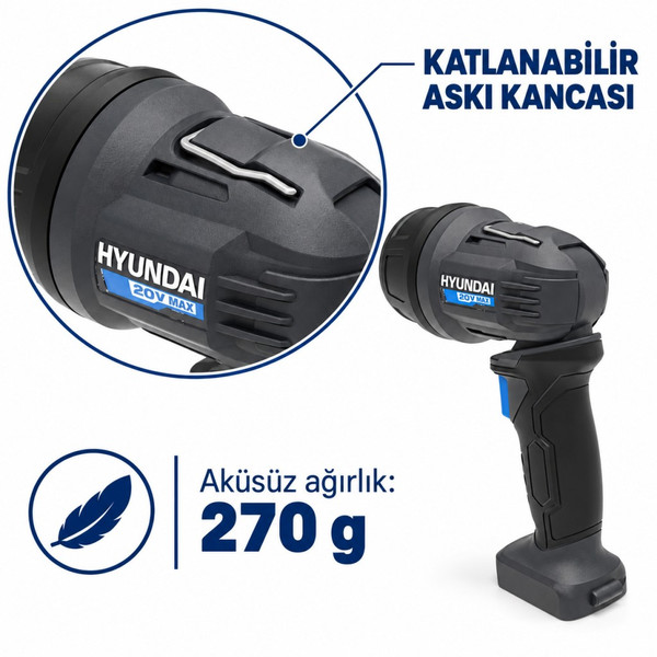 Hyundai WL20S-250 20V Akülü LED Çalışma Lambası Seti 250 Lümen 2Ah Akü ve Şarj Cihazı Dahil