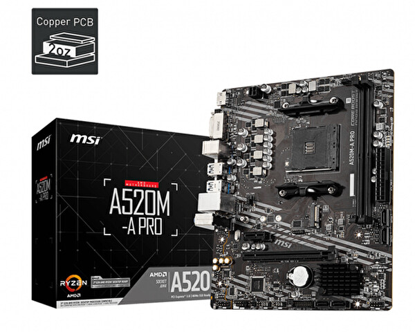 MSI A520M-A Pro 4600 MHz(OC) DDR4 Soket AM4 M.2 HDMI DVI mATX Anakart
