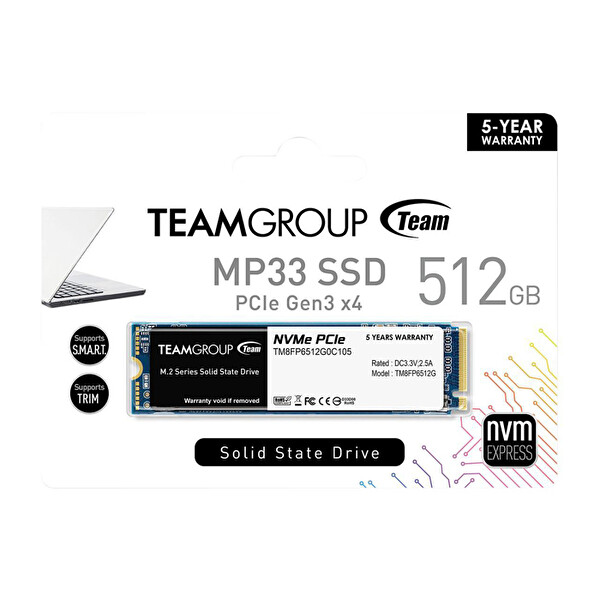 Team MP33TM8FP6512G0C101 512 GB 1700/1400MB/s NVMe PCIe M.2 Gen3x4 SSD