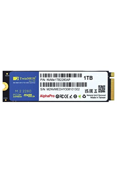 TwinMOS NVME1TB2280AP 3600-3250 MB/s TLC 3DNAND 1 TB M.2 PCIe Gen3 NVMe SSD
