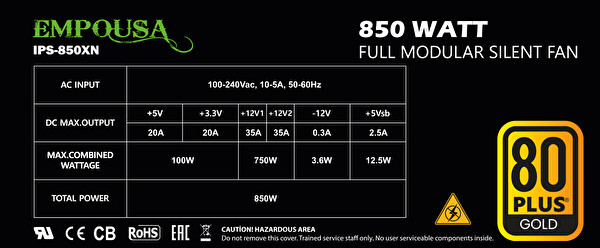 Inca IPS-850XN 80 Plus Gold Tam Modüler 850W Güç Kaynağı
