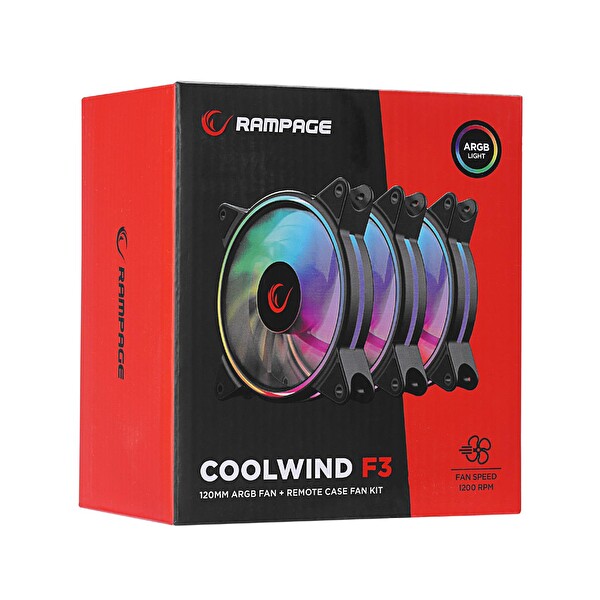 Rampage COOLWIND F3 3x12cm ARGB Fan + Kumanda Siyah Kasa Fan Kiti