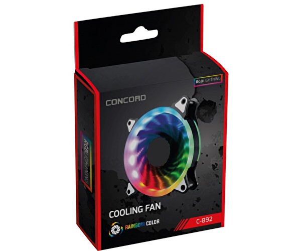 Concord C-892 RGB Gökkuşağı Renkli 12 CM Soğutucu PC Kasa Fanı