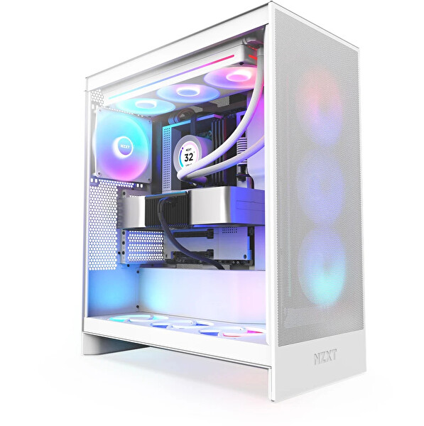Nzxt H7 Flow (2024) CM-H72FW-R1 RGB White Tempered Glass USB 3.2 ATX Mid Tower Kasa