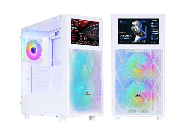 Power Boost Kasa PB-P4367BWUSB 3.0 ATX LCD Mesh Panel ARGB Fan Beyaz Kasa(PSU Yok)
