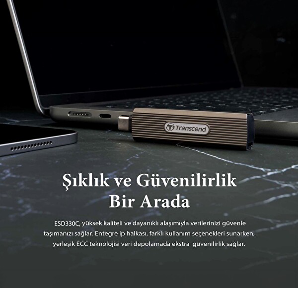 Transcend TS2TESD330C 2 TB Type-C 10Gbps Gizlenebilir Başlıklı Taşınabilir Metal Kasa SSD