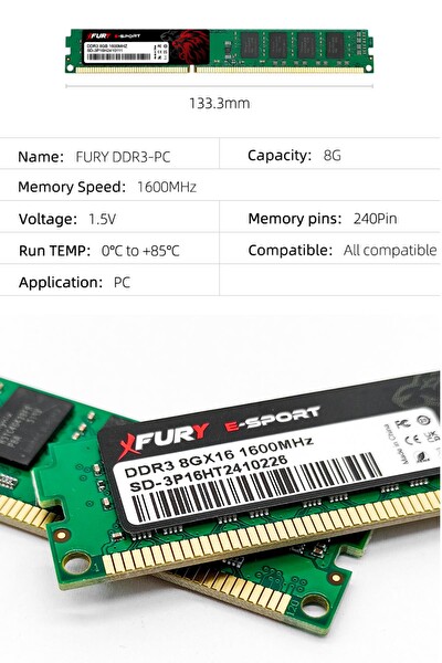 Fury E-Sport 8 GB 1600 MHz DDR3 CL11 Masaüstü RAM