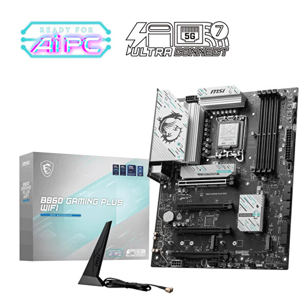 MSI B860 Gaming Plus WiFi Soket 1851 DDR5 8600 MHz (OC) 3x M.2 1x TB4 HDMI Display 5G LAN WiFi 7 ATX Anakart