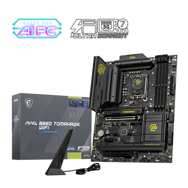 MSI MAG B860 Tomahawk WiFi Soket 1851 DDR5 9200 MHz (OC) 3xM.2 2x TB4 HDMI Display 5G LAN 7 ATX Anakart
