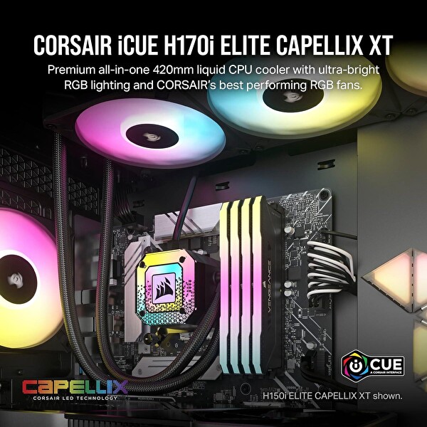 Corsair Icue H170I Elite Capellix XT CW-9060071-WW 420MM RGB Siyah Sıvı İşlemci Soğutucu