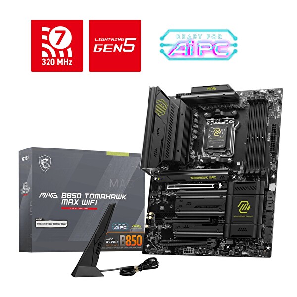 MSI MB MAG B850 Tomahawk Max WiFi AM5 DDR5 8400MHz OC HDMI 4x M.2 USB 10Gbps 5G LAN Wi-Fi 7 ATX Anakart