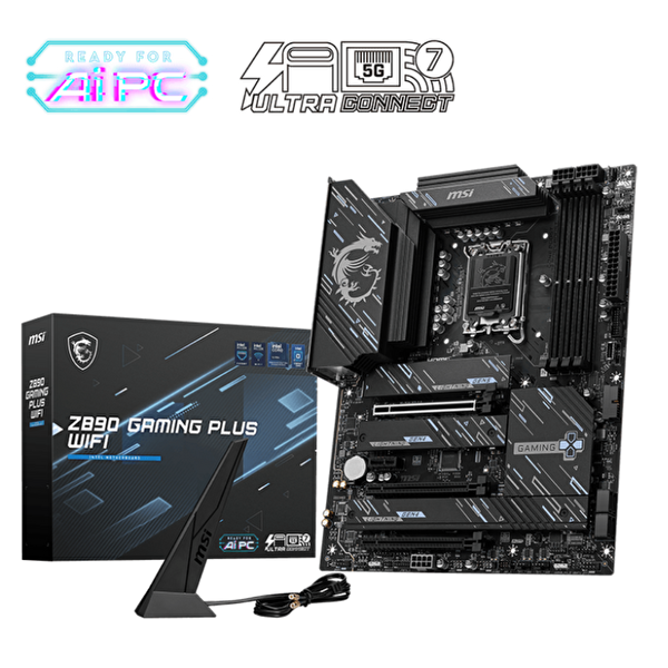 MSI Z890 Gaming Plus WIFI Intel Soket 1851 DDR5 9200MHZ (OC) WIFI 7 ATX Gaming Anakart