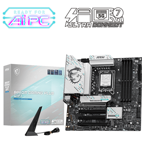 MSI B860M GAMING PLUS WIFI Intel B860 Soket 1851 DDR5 8800+(OC)MHz ATX Gaming Oyuncu Anakart