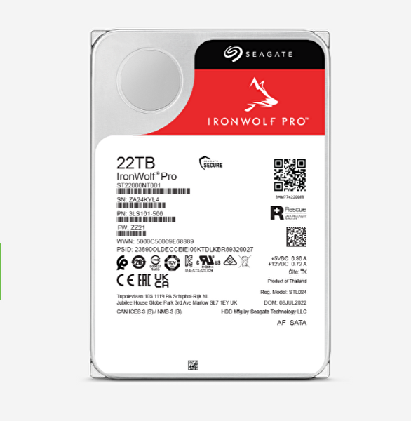 Seagate Ironwolf Pro ST22000NT001 22 TB 3.5 Sata3 7200 RPM 512 MB Harddisk