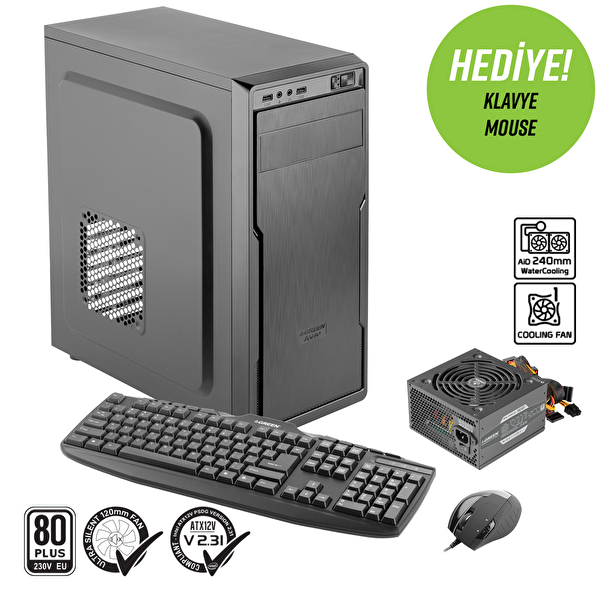 Green Ava Plus Skd 1X120MM 2x2.0 USB Bilgisayar Kasası (350W 80+ Standart Sertifikalı UPS)