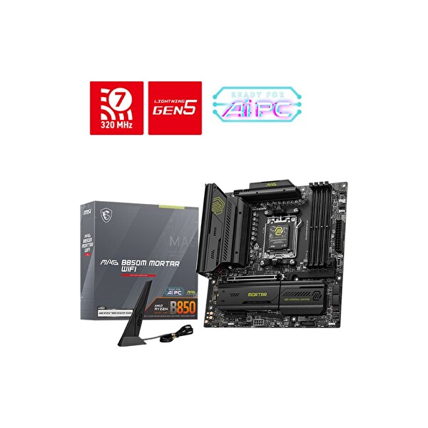 MSI MAG B850M Mortar WiFi DDR5 8200 MHz OC M.2 HDMI/USB-C PCIe 5.0 AM5 mATX Anakart