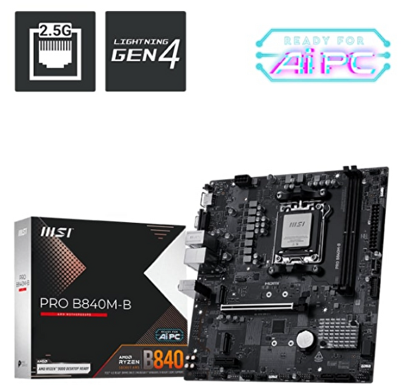 MSI Pro B840M-B DDR5 8000 MHz OC M.2 VGA/HDMI PCIe 4.0 AM5 mATX Anakart