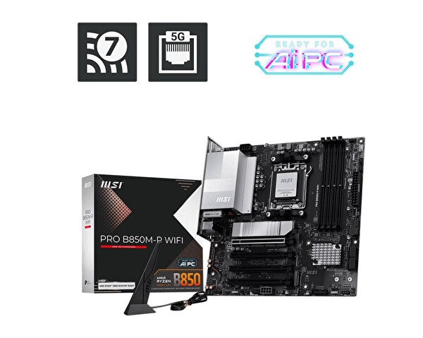 MSI PRO B850M-P WiFi7 DDR5 AMD B850 AM5 Soket DDR5 8200 MHz OC mATX Anakart