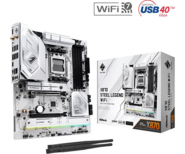 Asrock X870 Steel Legend WiFi AMD X870 Soket AM5 DDR5 8000 MHz OC ATX Gaming Anakart