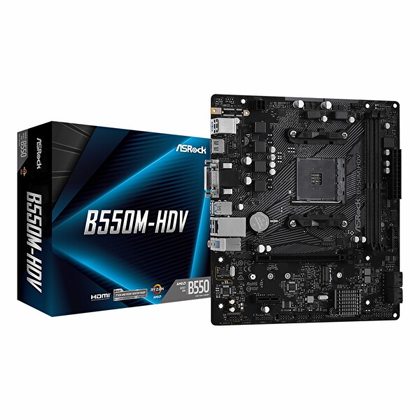 Asrock B550M-HDV DDR4 4733 MHz OC M.2 DVI/VGA/HDMI PCIe 4.0 AM4 mATX Anakart