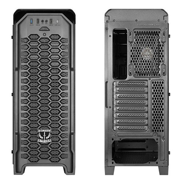 Green Striker Midtower Gaming Bilgisayar Kasası (3×120mm Fan 6 Fan Desteği Siyah) - 700W 80+ Bronze PSU Dahil